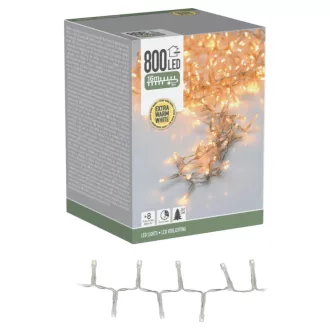   Sűrű fényfüzér 800 LED-es időzítős programos adapters extra meleg 16m