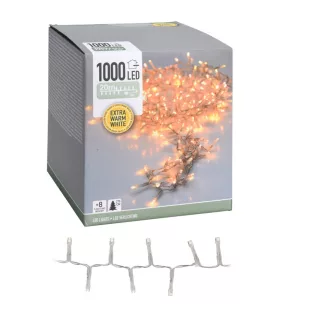  Sűrű fényfüzér 1000 LED-es transzparens időzítős programos adapterrel extra meleg 20m