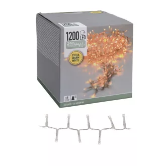   Sűrű fényfüzér 1200 LED-es transzparens időzítős programos adapterrel extra meleg 24m
