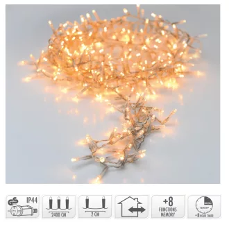   Sűrű fényfüzér 1200 LED-es transzparens időzítős programos adapterrel extra meleg 24m
