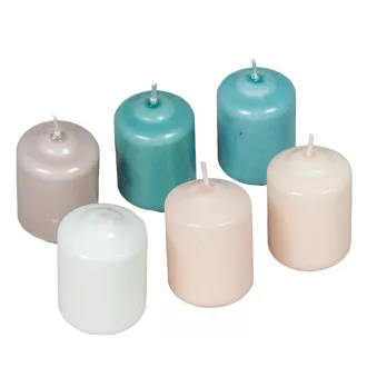   Mártott adventi gyertya 40x60mm (db ár) 24db/csom fehér ivory pezsgó homok menta vizkék