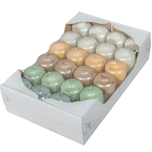 Metál adventi gyertya 40x60mm(db ár)24db/cs. fehér ivory jégkék pezsgő homok menta