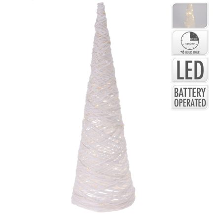 Vessző kúp LED-es glitteres fehér M40cm