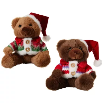 Maci karácsonyi sapkával textil 15cm