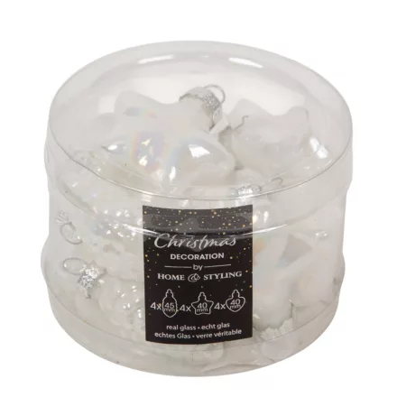 Üvegdísz akasztós fehér 4-7cm 12db-os