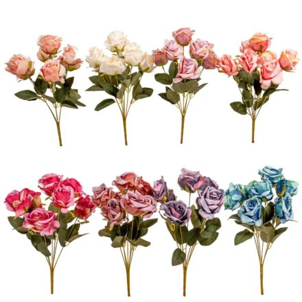 Rózsa csokor antikolt 7v. mix M43cm 48db/#
