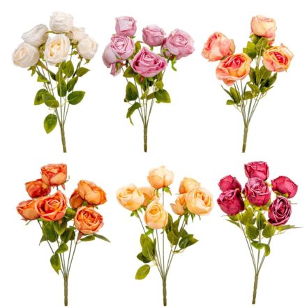 Rózsa csokor antikolt 7v. mix M42cm 72db/#