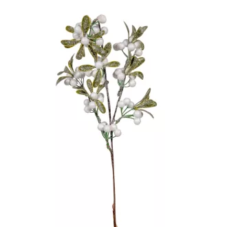 Glitteres bogyós fagyöngy ág fehér 46cm