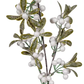 Glitteres bogyós fagyöngy ág fehér 46cm