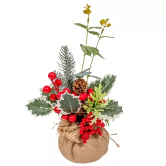 Juta zsákos fenyő dekoráció 32cm