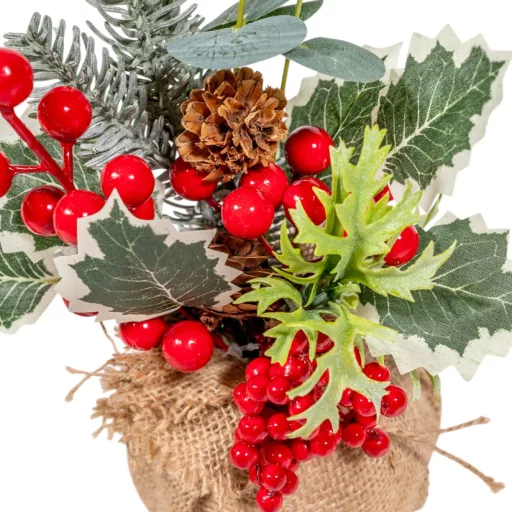 Juta zsákos fenyő dekoráció 32cm