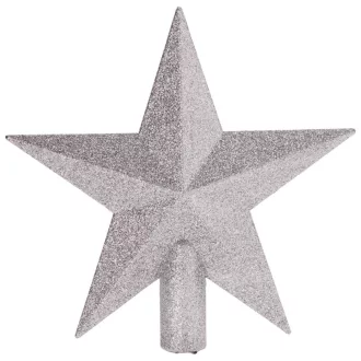 Csillag csúcsdísz glitteres ezüst 19cm 