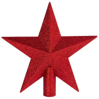 Csillag csúcsdísz glitteres piros 19cm 