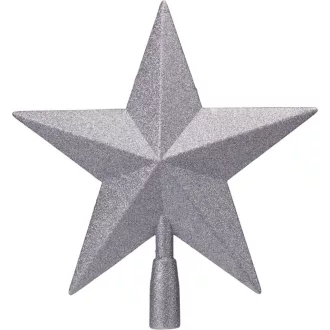 Csillag csúcsdísz műa.  glitteres ezüst 28cm