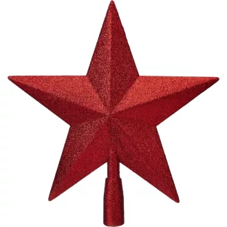 Csillag csúcsdíszműa  műa. glitteres piros 28cm