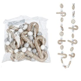 Nyalóka-golyó girland hab arany-fehér 140cm