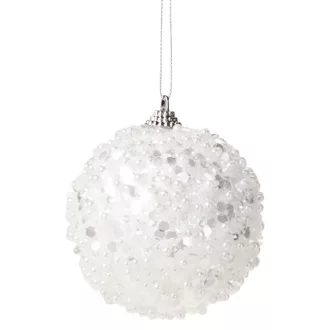 Glitteres, flitteres gömb fehér 8cm