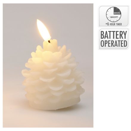 Toboz gyertya LED-es időzítő elemes fehér M7cm