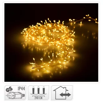   Ezüst drótábelekes sűrű fényfüzér 240 LED-es adapteres meleg