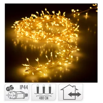   Ezüst drótkábeles sűrű fényfüzér 480 LED-es adapteres meleg 4,8m