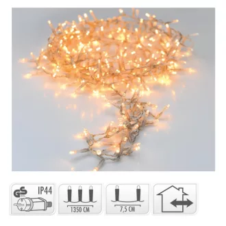 Fényfüzér 180 LED-es transzparens adapteres meleg