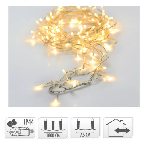 Fényfüzér 240 LED-es transparens adapteres meleg 