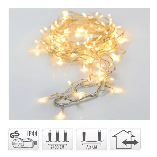 Fényfüzér 320 LED-es transzparens adapteres meleg
