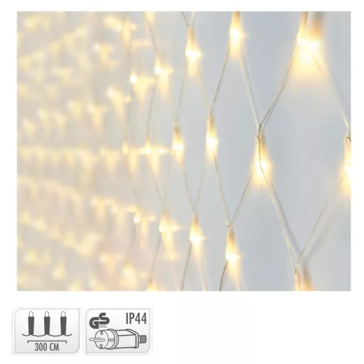 Háló 320 LED-es transparens adapteres meleg 3x1,5m