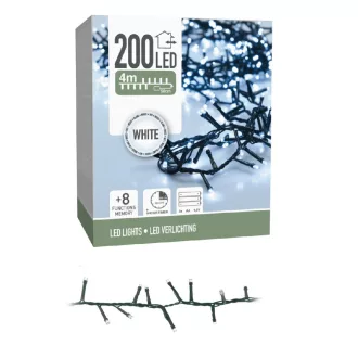   Sűrű fényfüzér 200 LED-es időzítős programos elemes (elem nélkül) hideg 4m