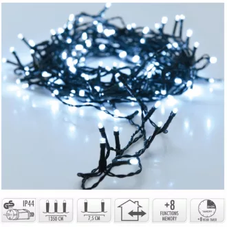   Fényfüzér 180 LED-es időzítős programos adapteres hideg 13,5m