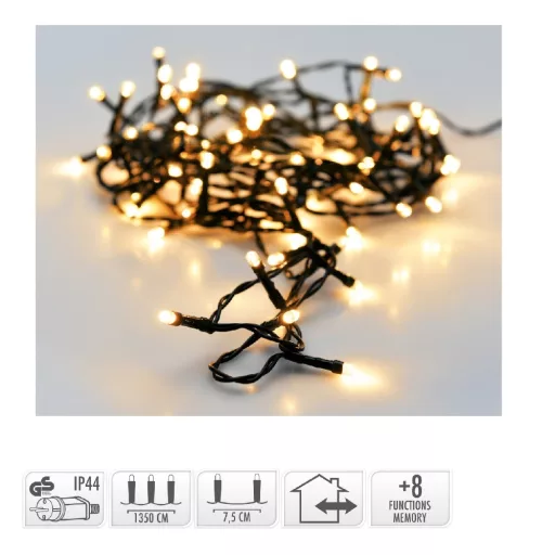 Fényfüzér 180 LED-es programos adapteres meleg 13,5m