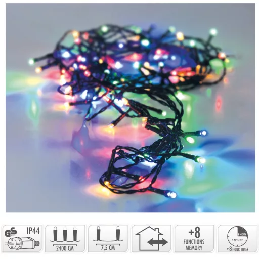 Fényfüzér 320 LED-es időzítős programos adapteres multi 24m