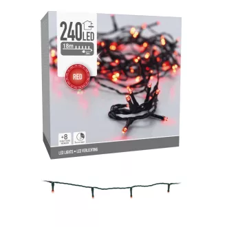   Fényfüzér 240 LED-es időzítős programos adapteres piros 18m