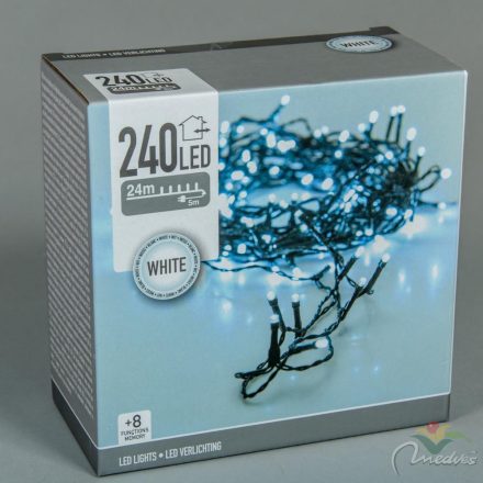 Fényfüzér 240 LED-es programos adapteres hideg