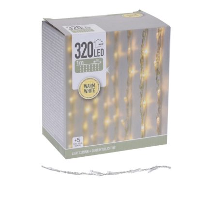 Fényfüggöny 320 LED-es programos adapterrel 1x2m meleg
