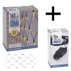 Háló 160 LED-es 200x100cm bővíthető elem plusz 
hosszú adapter meleg