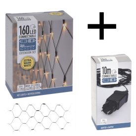   Háló 160 LED-es 200x100cm bővíthető elem plusz 
hosszú adapter meleg