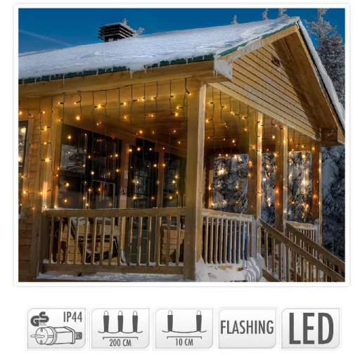 Fényfüggöny 189 LED-es flash adapteres meleg 200x70cm