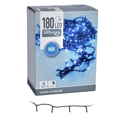 Fényfüzér 180 LED-es programos időzítős adapters kék