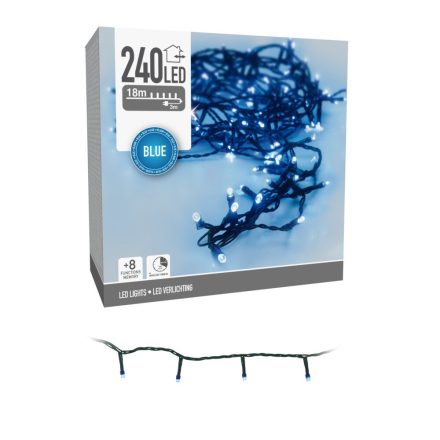 Fényfüzér 240 LED-es programos időzítős adapters kék