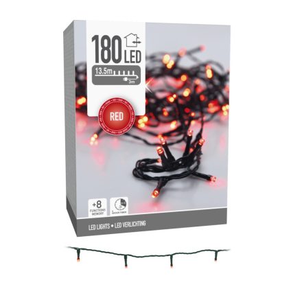 Fényfüzér 180 LED-es programos időzítős adapters piros