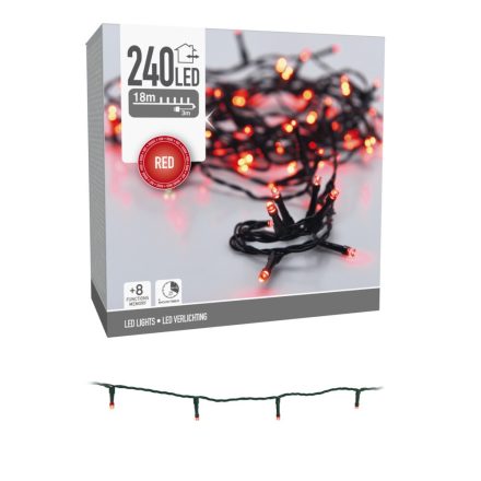 Fényfüzér 240 LED-es programos időzítős adapters piros