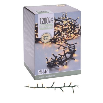 Sűrű fényfüzér 1200 LED-es időzítős programos adapterrel meleg