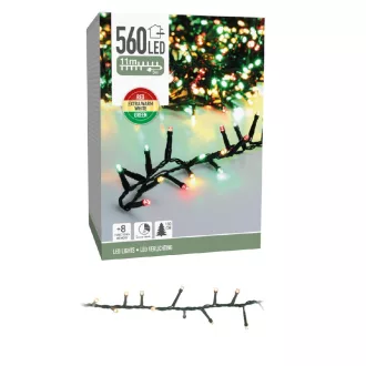   Sűrű fényfüzér 560 LED-es transzparens időzítős programos adapterrel piros-meleg-zöld 11m