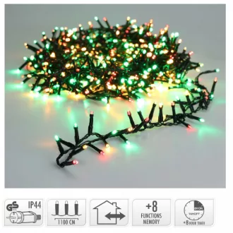   Sűrű fényfüzér 560 LED-es transzparens időzítős programos adapterrel piros-meleg-zöld 11m