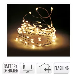   Ezüst drótkábeles fényfüzér 40 LED-es elemes (elem nélkül) meleg 195cm