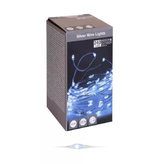   Ezüst drótkábeles fényfüzér 240 LED-es adapterrel hideg 23,9m