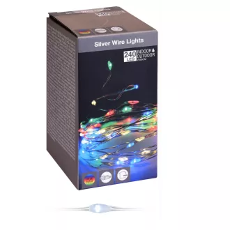   Ezüst drótkábeles fényfüzér 240 LED-es adapteres multi 23,9m