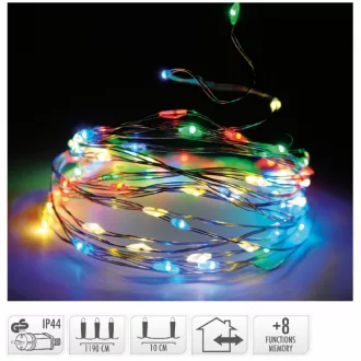   Ezüst drótkábeles fényfüzér 120 LED-es programos  adapteres multi 11,9m