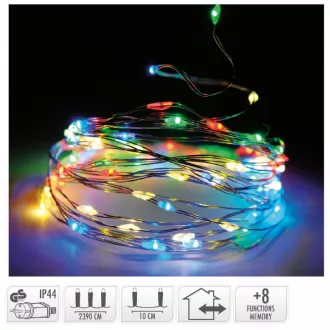   Ezüst drótkábeles fényfüzér 240 LED-es programos  adapteres multi 23,9m